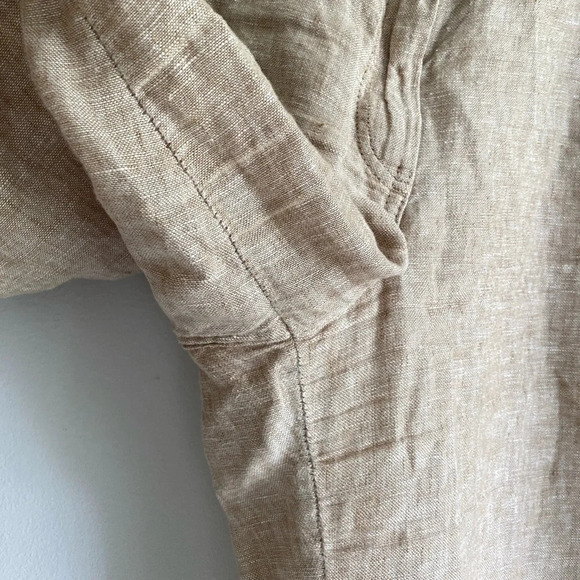 100% FLAX LINEN  M&S Collection Beige Tan Wide Leg Trouser Pants Size 18 Short - Picture 4 of 16